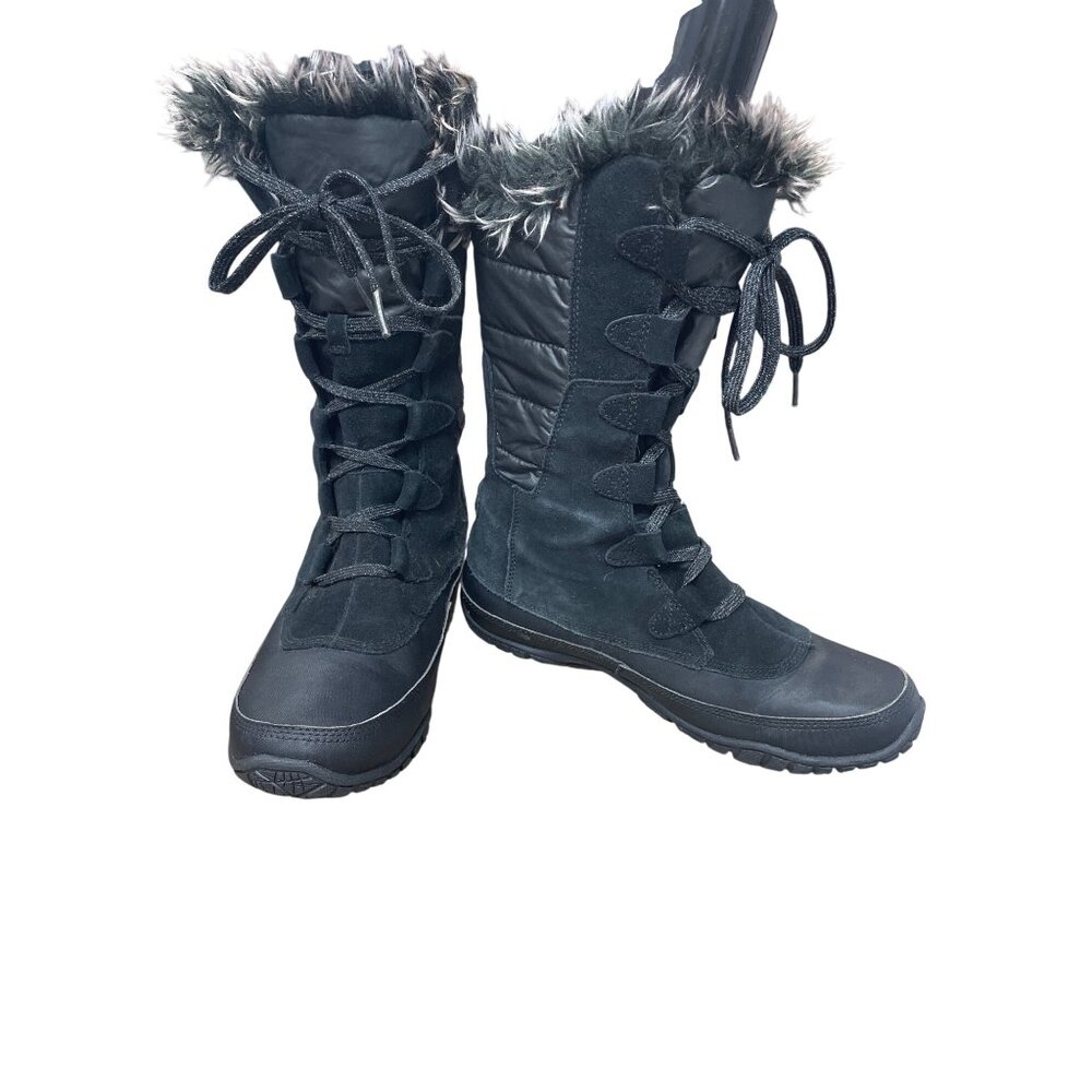NorthFace Primaloft Womans Black Insulated fur lined winter boots Sz 9 SKU 9569 - Picture 1 of 12